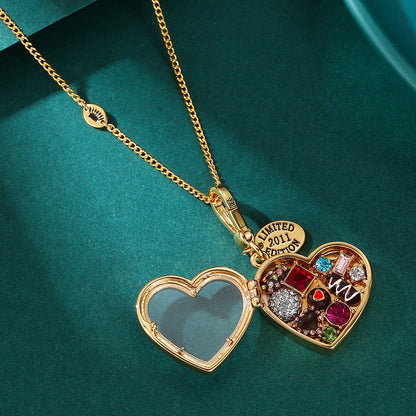 Enamel glazed chocolate gemstone transparent heart-shaped box with openable pendant