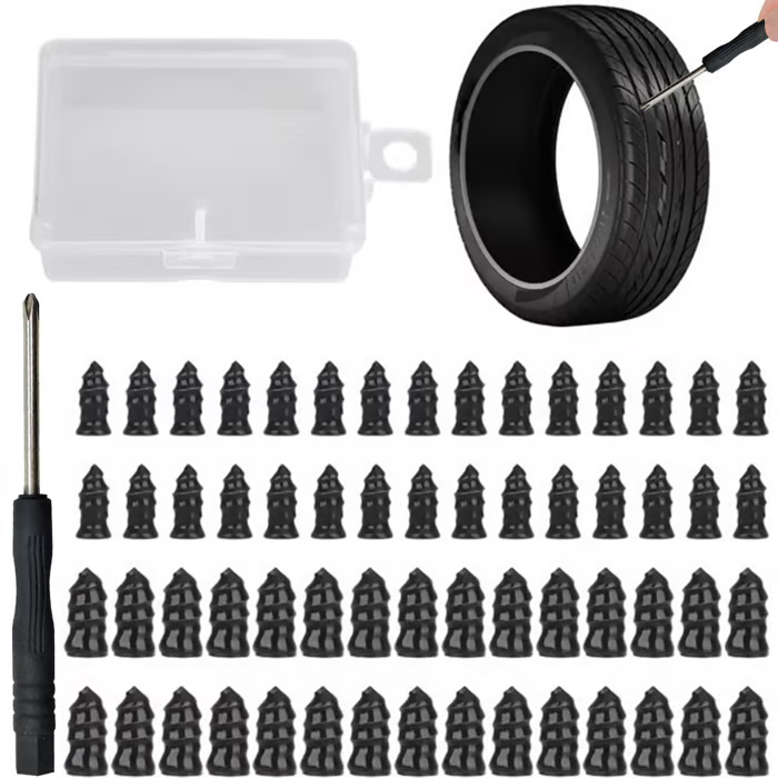 QIAWI🔩60PCS Tire Repair Rubber Nails Kit with 2 Sizes + Free Screwdriver Included