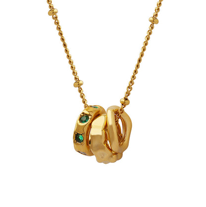 Fashion OL Titanium Steel Pendant Inlaid with Zircon Accessories Versatile Three Ring Buckle Necklace for Women