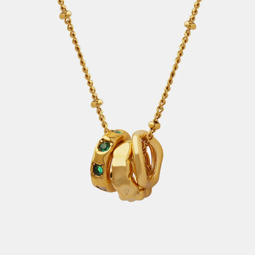 Fashion OL Titanium Steel Pendant Inlaid with Zircon Accessories Versatile Three Ring Buckle Necklace for Women